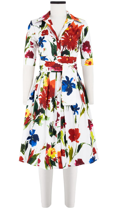 Audrey Dress #1 Shirt Collar 1/2 Sleeve Cotton Stretch (Botanic Watercolor)