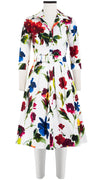 Audrey Dress #1 Shirt Collar 3/4 Sleeve Cotton Stretch (Botanic Watercolor)