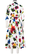 Audrey Dress #1 Shirt Collar 3/4 Sleeve Midi Length Cotton Stretch (Botanic Watercolor)