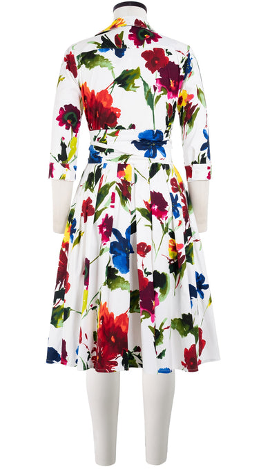 Audrey Dress #1 Shirt Collar 3/4 Sleeve Cotton Stretch (Botanic Watercolor)