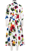 Audrey Dress #1 Shirt Collar 3/4 Sleeve Midi Length Cotton Stretch (Botanic Watercolor)