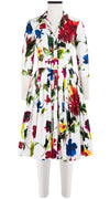Audrey Dress #2 Shirt Collar 3/4 Sleeve Cotton Stretch (Botanic Watercolor)