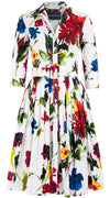 Audrey Dress #2 Shirt Collar 3/4 Sleeve Cotton Stretch (Botanic Watercolor)