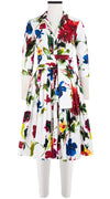Audrey Dress #2 Shirt Collar 3/4 Sleeve Cotton Stretch (Botanic Watercolor)