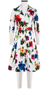 Audrey Dress #3 Shirt Collar 3/4 Sleeve Cotton Stretch (Botanic Watercolor)