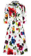 Audrey Dress #3 Shirt Collar 3/4 Sleeve Long Length Cotton Stretch (Botanic Watercolor)