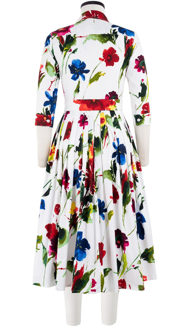 Audrey Dress #3 Shirt Collar 3/4 Sleeve Midi Length Cotton Stretch (Botanic Watercolor)