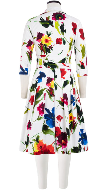 Audrey Dress #3 Shirt Collar 3/4 Sleeve Cotton Stretch (Botanic Watercolor)