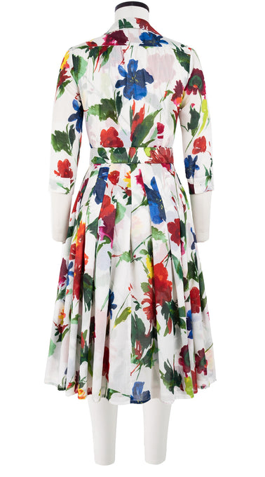 Audrey Dress #4 Shirt Collar 3/4 Sleeve Long Length Cotton Musola (Botanic Watercolor)