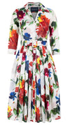 Audrey Dress #4 Shirt Collar 3/4 Sleeve Long Length Cotton Musola (Botanic Watercolor)
