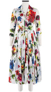 Audrey Dress #4 Shirt Collar 3/4 Sleeve Midi Length Cotton Musola (Botanic Watercolor)