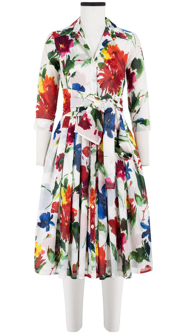 Audrey Dress #4 Shirt Collar 3/4 Sleeve Long Length Cotton Musola (Botanic Watercolor)