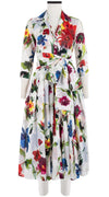 Audrey Dress #4 Shirt Collar 3/4 Sleeve Midi Length Cotton Musola (Botanic Watercolor)