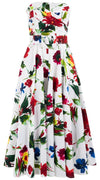 Carol Dress Tube Strapless with Hamilton Belt Midi Plus Length Cotton Stretch (Botanic Watercolor)