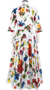 Eden Dress Crew Neck 3/4 Sleeve with Hamilton Belt Maxi Length Cotton Musola (Botanic Watercolor)