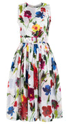 Florance Dress #2 Crew Neck Sleeveless Long Length Cotton Musola (Botanic Watercolor)