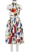 Florance Dress #2 Crew Neck Sleeveless Long Length Cotton Musola (Botanic Watercolor)