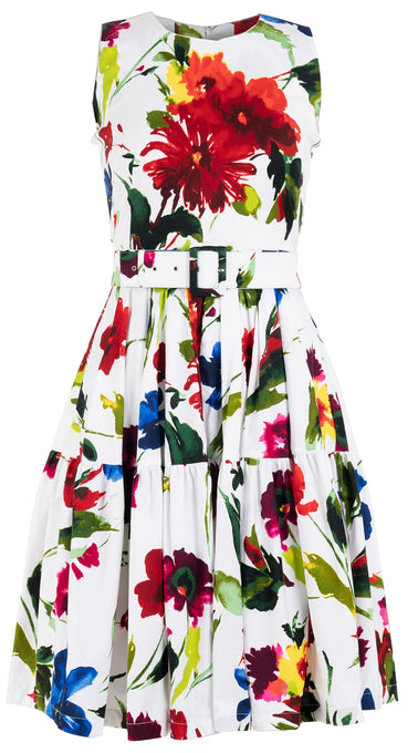Rose Dress Crew Neck Sleeveless Cotton Stretch (Botanic Watercolor)