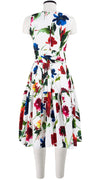 Rose Dress Crew Neck Sleeveless Long Length Cotton Stretch (Botanic Watercolor)
