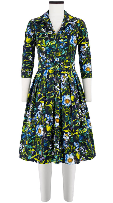 Audrey Dress #1 Shirt Collar 3/4 Sleeve Cotton Stretch (Botanical Makintosh)