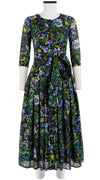 Audrey Dress #4 Crew Neck 3/4 Sleeve Midi Plus Length Cotton Musola (Bell Flower New)