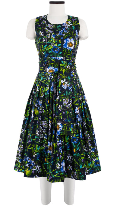 Florance Dress #2 Crew Neck Sleeveless Long Length Cotton Stretch (Botanical Makintosh)