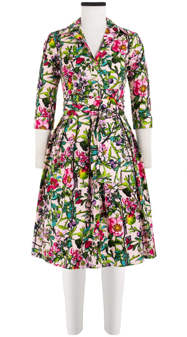 Audrey Dress #1 Shirt Collar 3/4 Sleeve Cotton Stretch (Botanical Makintosh)