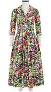 Audrey Dress #1 Shirt Collar 3/4 Sleeve Midi Plus Length Cotton Stretch (Botanical Makintosh)