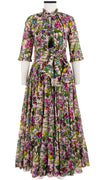 Eden Dress Crew Neck 3/4 Sleeve with Hamilton Belt Maxi Length Cotton Musola (Botanical Makintosh)