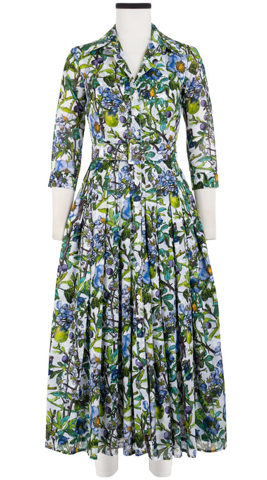 Audrey Dress #4 Shirt Collar 3/4 Sleeve Midi Plus Length Cotton Musola (Botanical Makintosh)