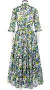 Eden Dress Crew Neck 3/4 Sleeve with Hamilton Belt Maxi Length Cotton Musola (Botanical Makintosh)