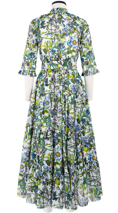 Eden Dress Crew Neck 3/4 Sleeve with Hamilton Belt Maxi Length Cotton Musola (Botanical Makintosh)