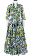Eden Dress Crew Neck 3/4 Sleeve with Hamilton Belt Maxi Length Cotton Musola (Botanical Makintosh)