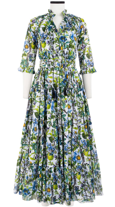 Eden Dress Crew Neck 3/4 Sleeve with Hamilton Belt Maxi Length Cotton Musola (Botanical Makintosh)