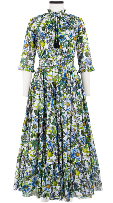 Eden Dress Crew Neck 3/4 Sleeve with Hamilton Belt Maxi Length Cotton Musola (Botanical Makintosh)
