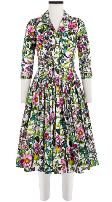 Audrey Dress #2 Shirt Collar 3/4 Sleeve Long Length Cotton Stretch (Botanical Makintosh)