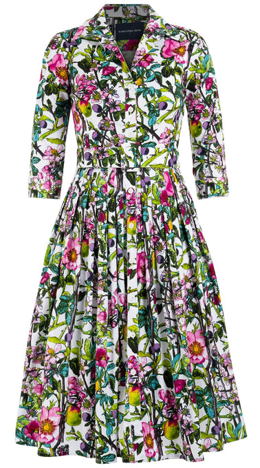 Audrey Dress #2 Shirt Collar 3/4 Sleeve Long Length Cotton Stretch (Botanical Makintosh)