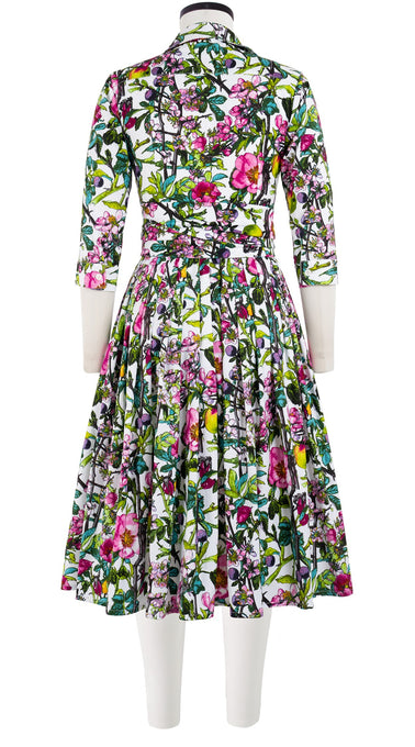 Audrey Dress #2 Shirt Collar 3/4 Sleeve Long Length Cotton Stretch (Botanical Makintosh)