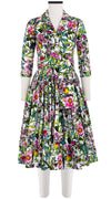Audrey Dress #2 Shirt Collar 3/4 Sleeve Long Length Cotton Stretch (Botanical Makintosh)