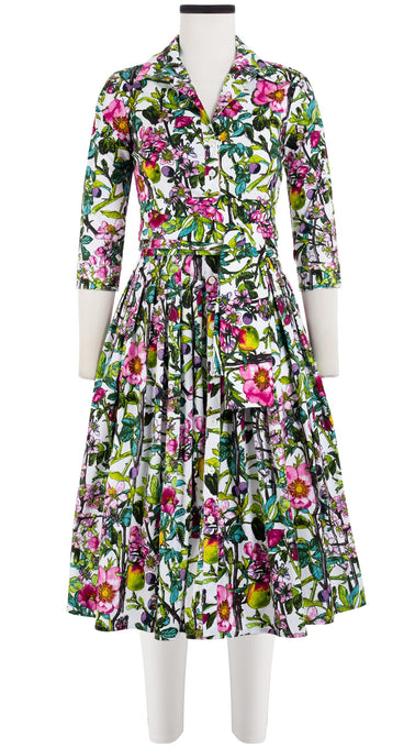 Audrey Dress #2 Shirt Collar 3/4 Sleeve Long Length Cotton Stretch (Botanical Makintosh)