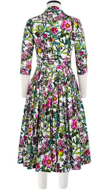 Audrey Dress #2 Shirt Collar 3/4 Sleeve Midi Length Cotton Stretch (Botanical Makintosh)