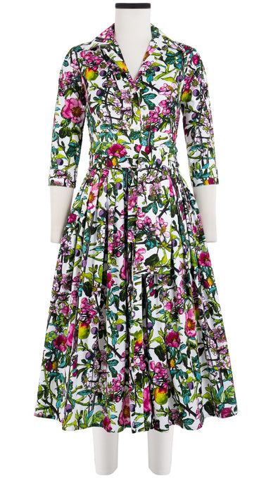 Audrey Dress #2 Shirt Collar 3/4 Sleeve Midi Length Cotton Stretch (Botanical Makintosh)