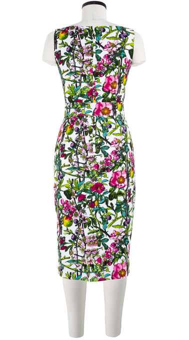Celine Dress High Boat Neck Sleeveless with Hamilton Belt Long Length Cotton Dobby Stretch (Botanical Makintosh)