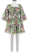 Cozette Dress Square Neck 3/4 Sleeve with Hamilton Belt Mini Length Cotton Musola (Botanical Makintosh)