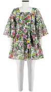 Cozette Dress Square Neck 3/4 Sleeve with Hamilton Belt Mini Length Cotton Musola (Botanical Makintosh)