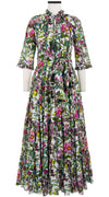 Eden Dress Crew Neck 3/4 Sleeve with Hamilton Belt Maxi Length Cotton Musola (Botanical Makintosh)