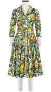Audrey Dress #2 Shirt Collar 3/4 Sleeve Long Length Cotton Stretch (Botanical Makintosh)