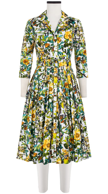 Audrey Dress #2 Shirt Collar 3/4 Sleeve Long Length Cotton Stretch (Botanical Makintosh)