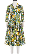 Audrey Dress #2 Shirt Collar 3/4 Sleeve Long Length Cotton Stretch (Botanical Makintosh)