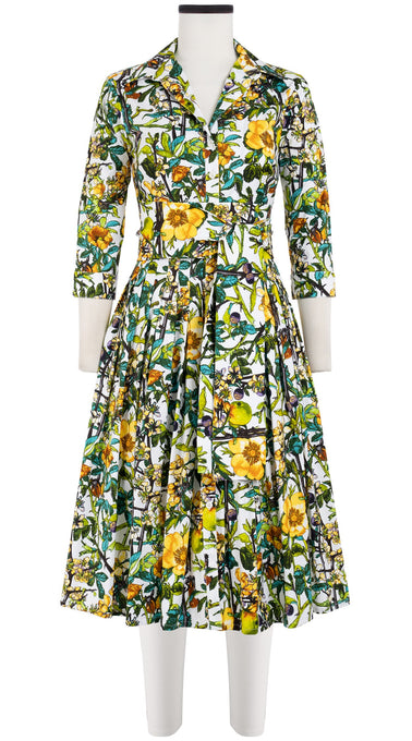 Audrey Dress #2 Shirt Collar 3/4 Sleeve Long Length Cotton Stretch (Botanical Makintosh)